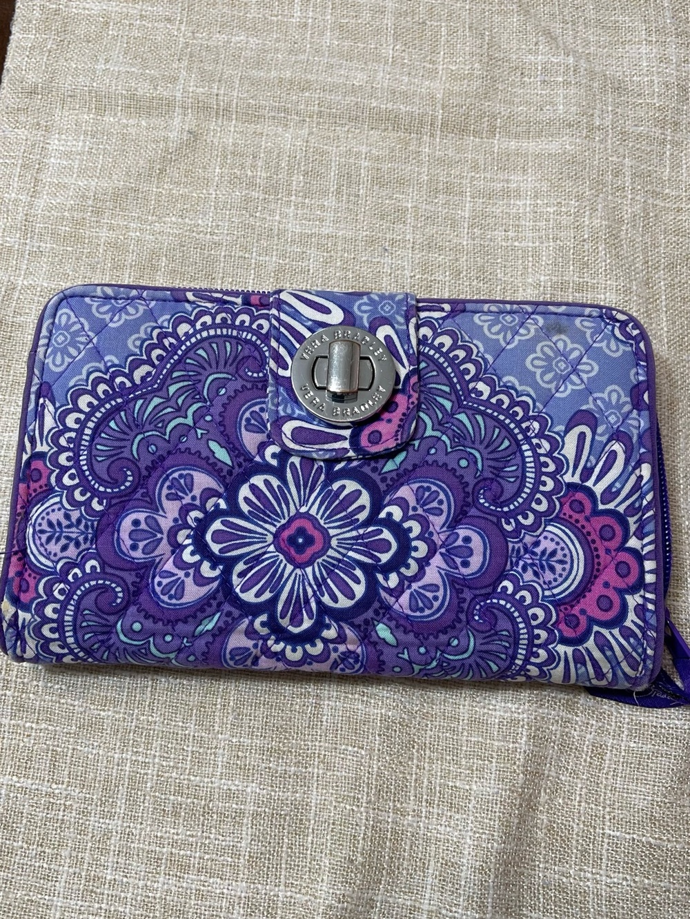 Vera Bradley Purple Paisley Quilted Turn-Lock Wallet